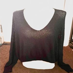 POL Black Textured Knit Top